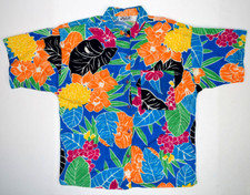 Vintage Hawaiian Shirt Size M 80s That's It California Womens Blue Orange Floral