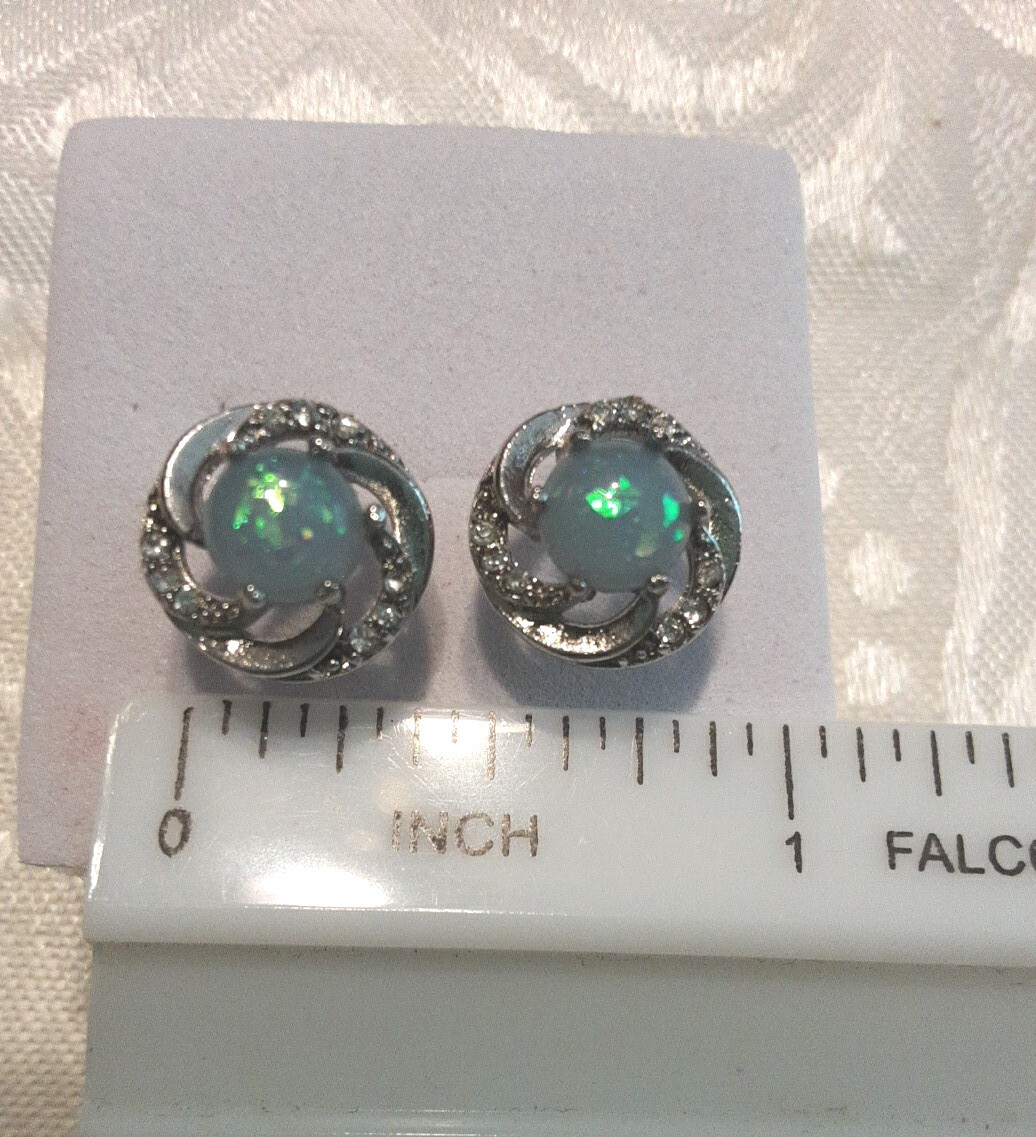 Simulated Blue fire opal stud earrings - image 3