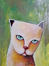 ORIGINAL ACRYLIC PAINTING CONTEMPORARY fine ART modern fantasy POP SURREAL cat