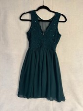 Speechless Green Lace Sequins Mini Party Dress 1 Jr Chiffon Sleeveless Zipper