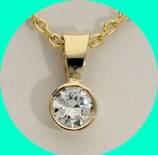 Diamond Solitaire Pendant Necklace .30CT Round Brilliant 14K YG 16  Chain
