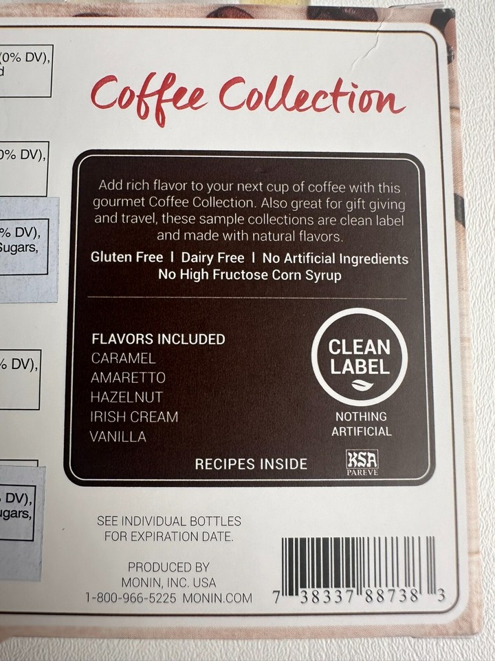Monin Mini Coffee Collection Gourmet Flavorings 5pack Sampler (50mL