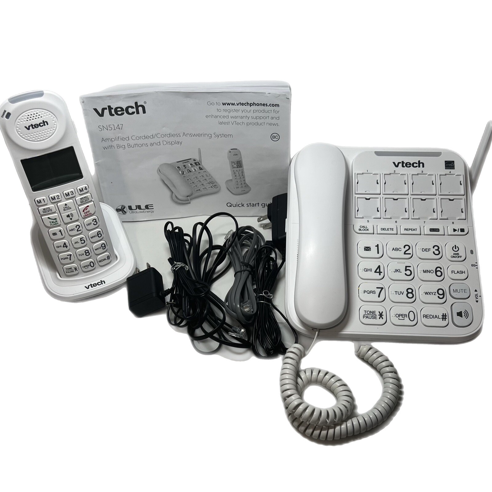 VTech Amplified Corded/Cordless Senior Phone Model SN5147 eBay