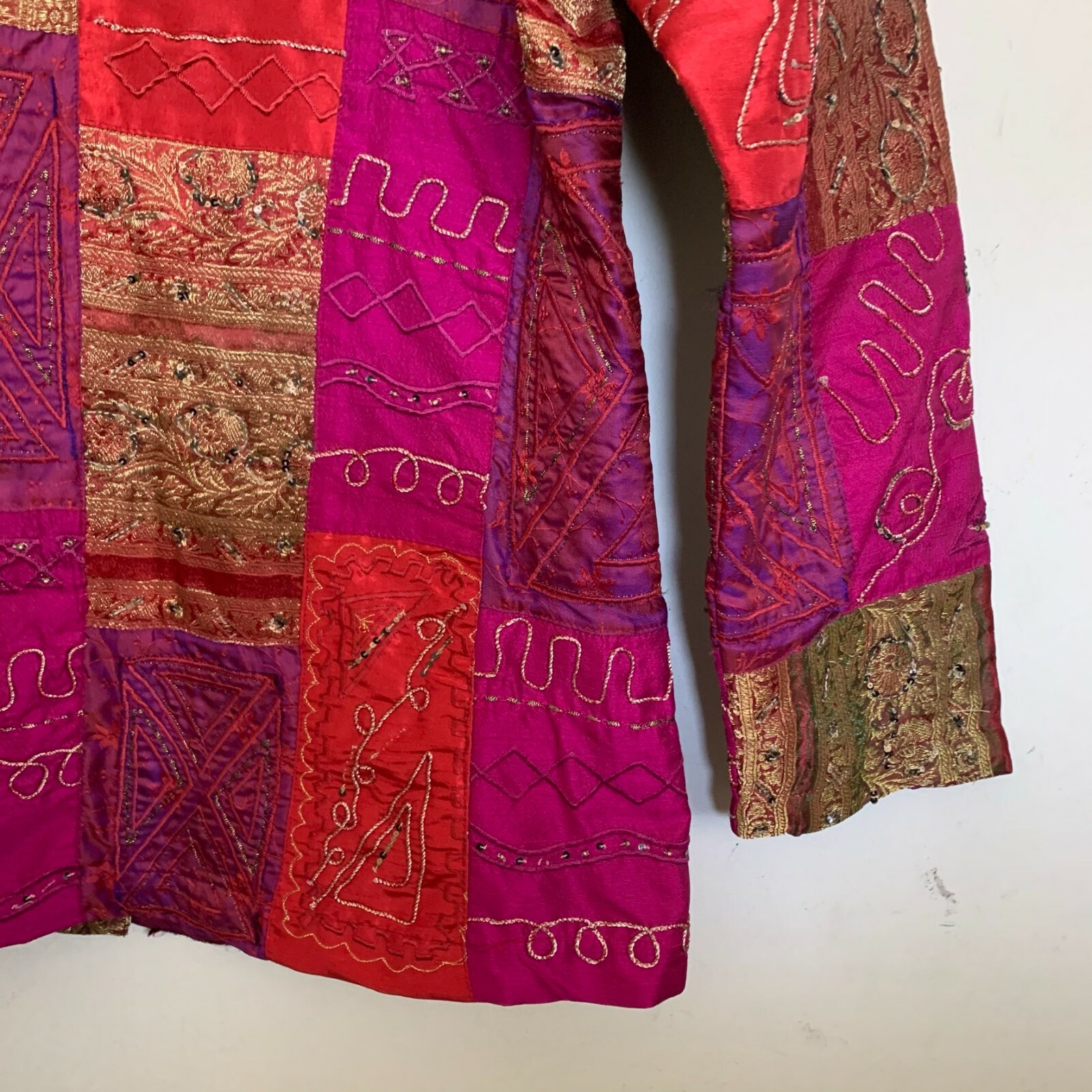 Chico's Jacket Fuchsia Red Multi Patch Embroidere… - image 11