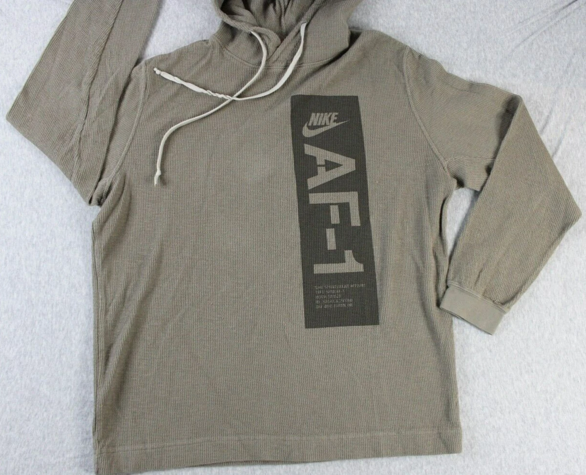 Nike Air Force 1 Hoodie Mens MEDIUM Brown Waffle Knit Thermal
