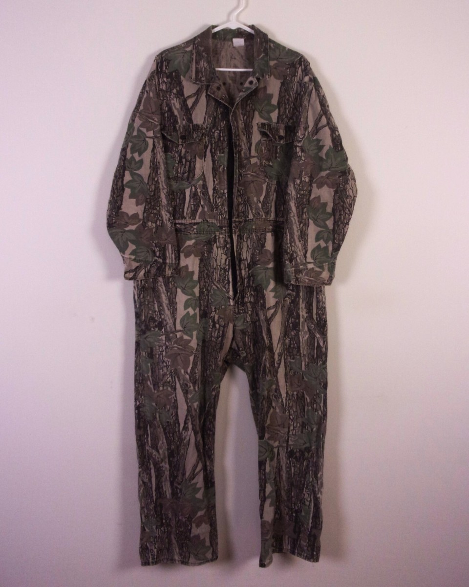 vintage 80s Trebark Camo Camouflage Coveralls Hunting Rip Stop