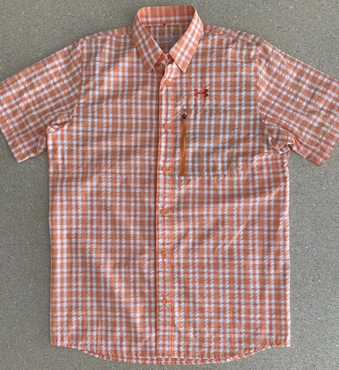 Under Armour Offshore Fish Hunter Plaid Shirt UA Fishing Mens S Orange  1244881