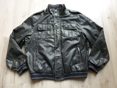 MURANO Motorcycle Jacket Mens XL Black Full Zip Waxed Coated Cargo Pockets  EUC