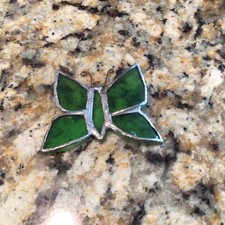 Vintage 70's Handmade Stained Glass Butterfly Suncatcher Window Hanging