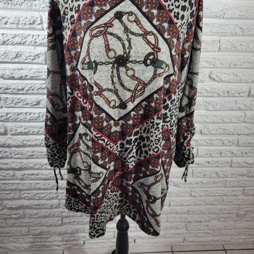 Top de mujer Est 1946 18W 20W Plus túnica manga acanalada gris estampado animal mezcla de polietileno Foto 4 de 4