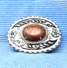 Classic Western Belt Buckle Cowboy Cowgirl Moss Fire Agate Vtg 80s    .CPA452