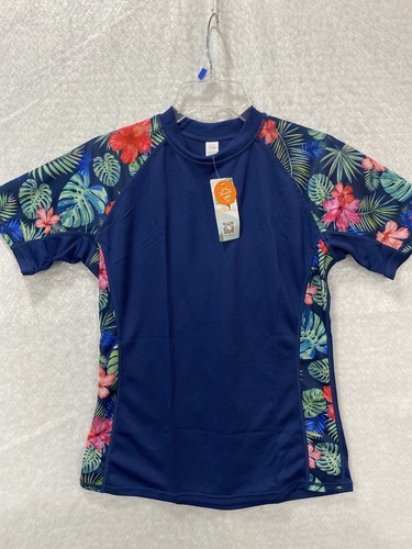 Attracosports Swim Shirt Womens M UPF 50+ Top Long Sleeve Floral Blue Rash Guard - 第 1/13 張圖片