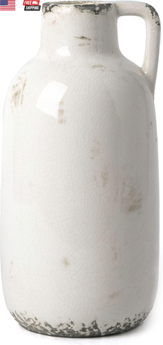 White Ceramic Vase for Flowers, Rustic Vase Home Decor for Pampas Grass, Farmhou