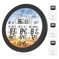 EM3567 Weather Station with 3 Sensors 6.5” Large Display Home Weather Stations W