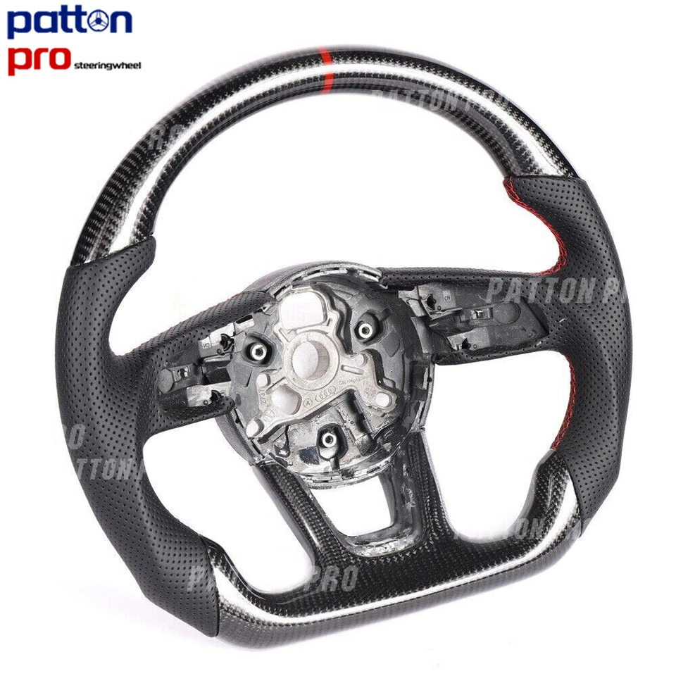 Volante deportivo plano de fibra de carbono costura de anillo rojo para Audi A3 A4 A5 B9 Foto 2 de 4