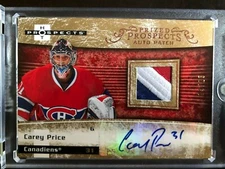 2007/08 HOT PROSPECTS GOLD ROOKIE CAREY PRICE AUTO PATCH 3 COLOR 3/25