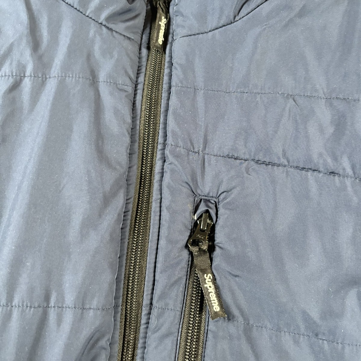 Supreme Reversible Puffer Jacket Mens Large Hooded Navy Purple