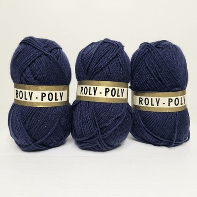 3xlot Blue ROLY POLY Yarns 3.5oz 100g Skein Unger Acrylic Color 7090 Vintage NEW