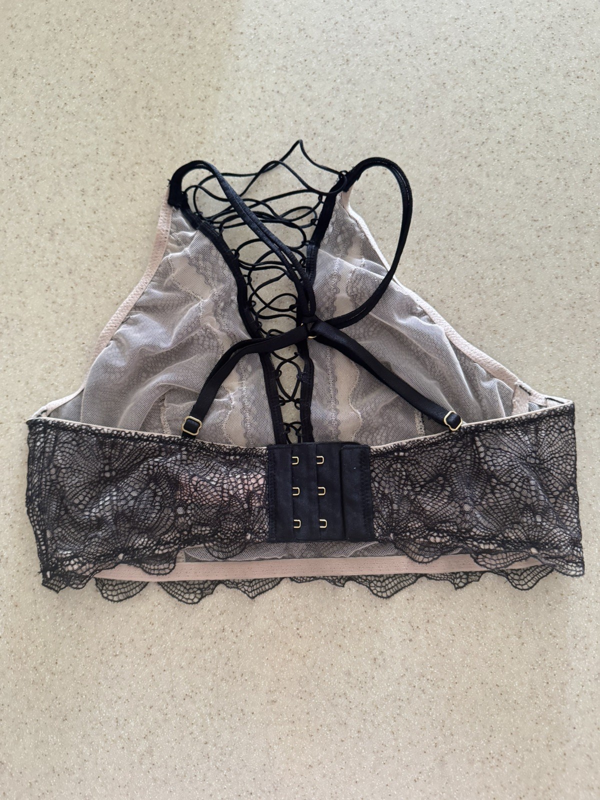 Victoria's Secret High Neck Bralette Large Black Unlined Lace-Up
