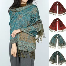 Long Soft Turban Head Wraps Paisley Embroidery Hijab Scarf Tassel Shawls DIY ☾
