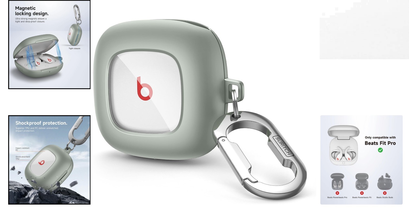как выглядит Heavy Duty Shockproof Case for Beats Fit Pro - Secure Locking Design in Olive фото