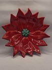 Ceramic Poinsetta Dish Vintage Red & Green 8"  — photo 1