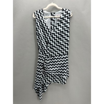 Acne Studios Darling Ziggy Black Mint Chevron Asymmetric Mini Dress EU 38 US 6