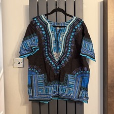 Kente African Print Dashiki Shirt Top Unisex Men Women Size L Short Sleeve