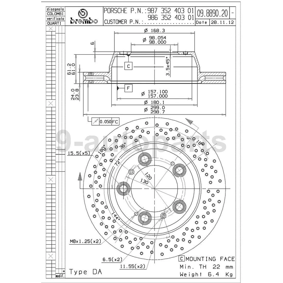 Kit de freno trasero Brembo rotores de disco pastillas de freno para Cayman Porsche 2006-2012 Foto 2 de 4