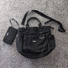 Baggallini 3 in 1 Convertible Backpack Handbag Black Large Silver RFID Wristlet