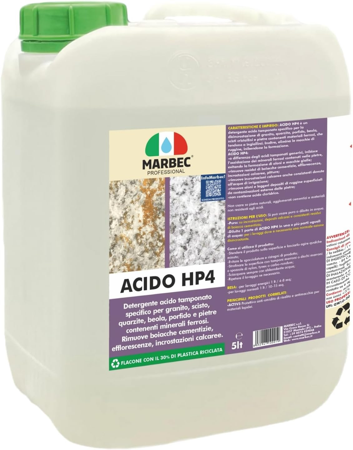 Marbec Acido HP4 5LT - Detergente Disincrostante Professionale per Pietre