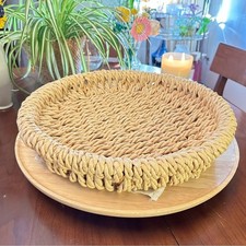 16 Round Rattan Woven Decorative Tray Natural Light Tan Boho Farmhouse