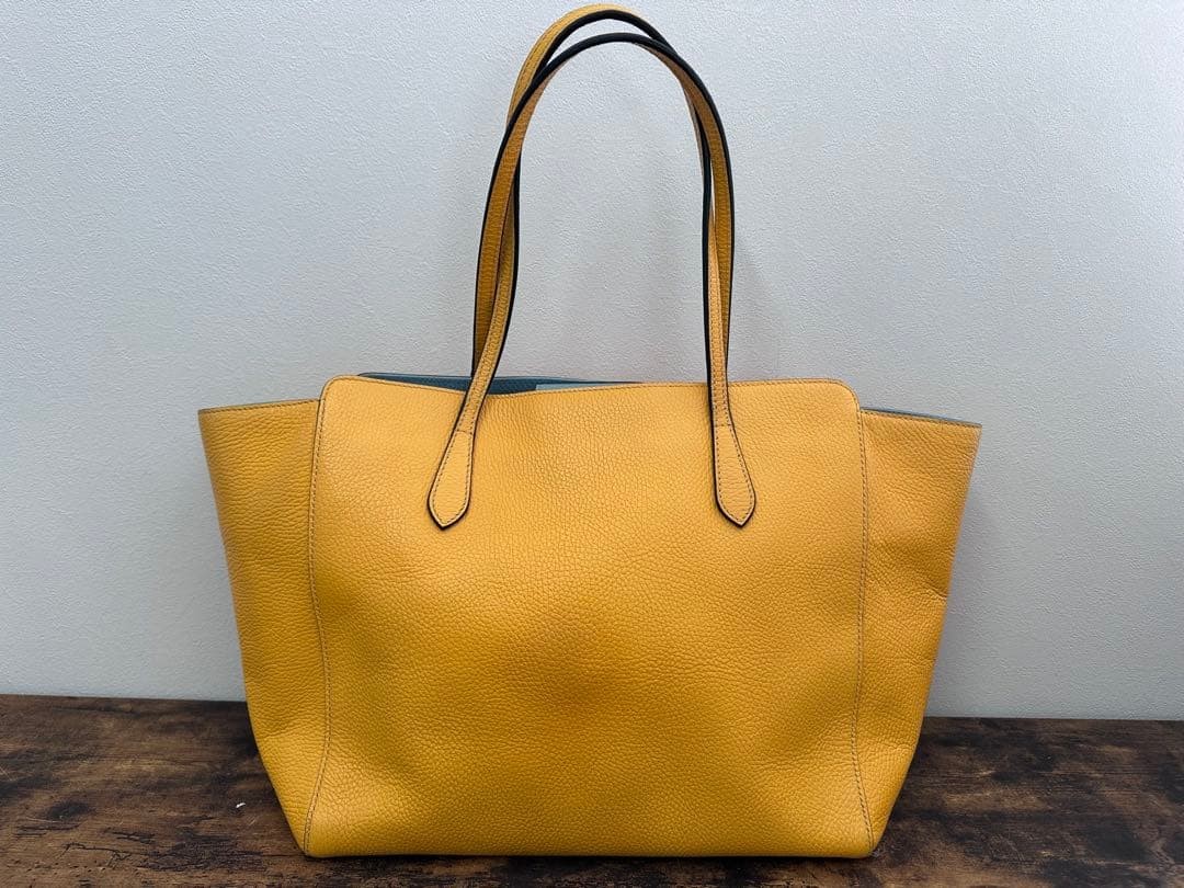 GUCCI Leather Tote Bag Yellow Blue Bicolor High Capacity Authentic Excellent thumbnail 2