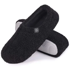 Women's Fuzzy Memory Foam Loafer Slippers Polar Fleece Black Size 9-10