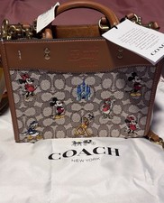 Coach Disney Brown Signature Satchel Mickey Minnie Donald Pluto