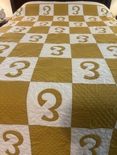 Handmade Golden Yellow Quilt w/Checkerboard Pattern Appliqued 3 - 96" x 104"