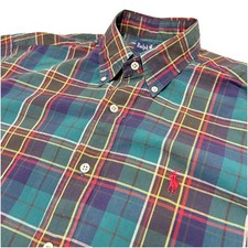 VTG Polo Ralph Lauren Shirt Mens M Green Red Plaid Button Down Tartan 80s