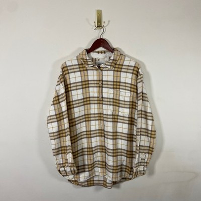 American Eagle Womens Flannel Plaid Shirt Size L yellow white Casual Gorpcore