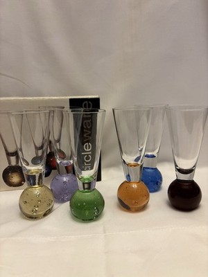 CIRCLEWARE BONFIRE SIX SHOT BAR  GLASSES BUBBLES IN  BASES  FIREBALL W BOX