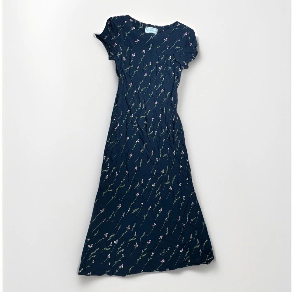 Vestido Karin Stevens Petites Vintage Negro Floral Talla 6 RN64779 Foto 2 de 4