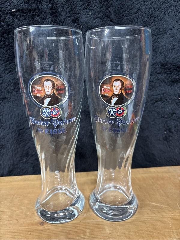 Set Of 2 Hacker-Pschorr Weisse Swirl Beer Glasses .5 Liter Clean