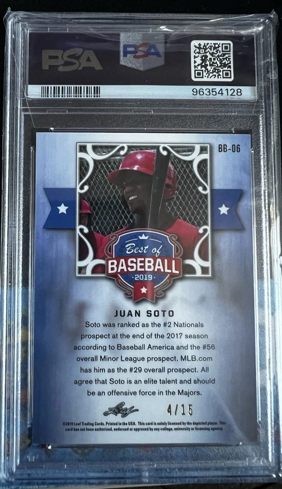 2019 Leaf Best of Baseball Juan Soto Purple Wave /15 PSA 9 Mets Nationals Rare - Image 2 of 2