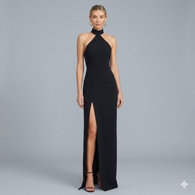 Amanda Uprichard Queen Gown Large Black Backless Halter Neck Evening Cocktail