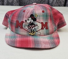 Disney Store Young Adult Snap Back Hat Minnie Mouse Pink Red Plaid Embroidered