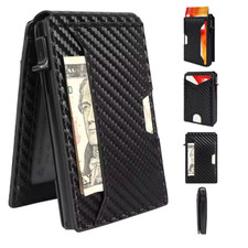 Men's Slim PopUp Bifold Carbon Fiber Wallet, RFID Blocking, Money Clip, Men Gift
