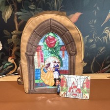 Disney Beauty and the Beast Stained Glass Mini Backpack w/ Card Holder Brown