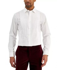 Alfani Dress Shirt Mens Size L 15/15.5 x 34/35 White Slim Fit Pleated Tuxedo 75
