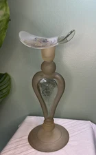 Ion Tamaian Glass Art Deco Bohemian Applied Inlay Satin Vase Sculpture Vintage