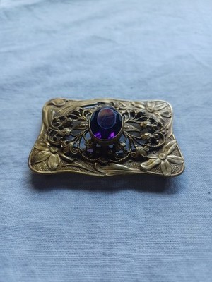 Antique Victorian / Art Nouveau Floral Amethyst Glass Sash / Belt Buckle
