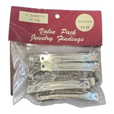 Vintage Hair Barrettes, Silver Tone Crafting 10 Count New Old Stock 3 Inch